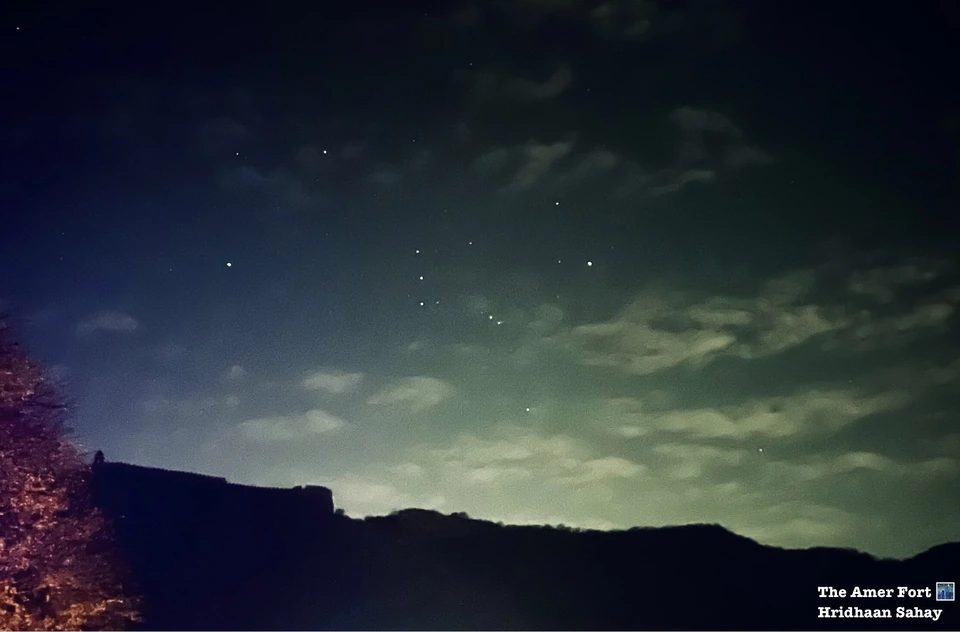 Stars over the ridge at Amer Fort